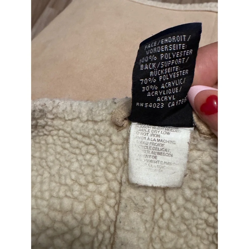 Gap Kids 12 Faux Suede Sherpa Lined Full Zip‎ Vest Tan Beige Shearling Style t2